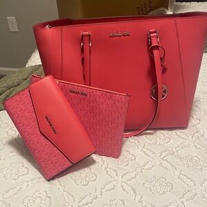 Michael Kors Pink Tote and Accessories Set